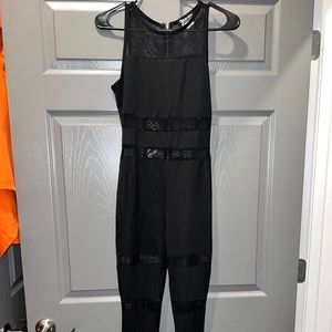 Black Mesh Striped Jumpsuit Size S